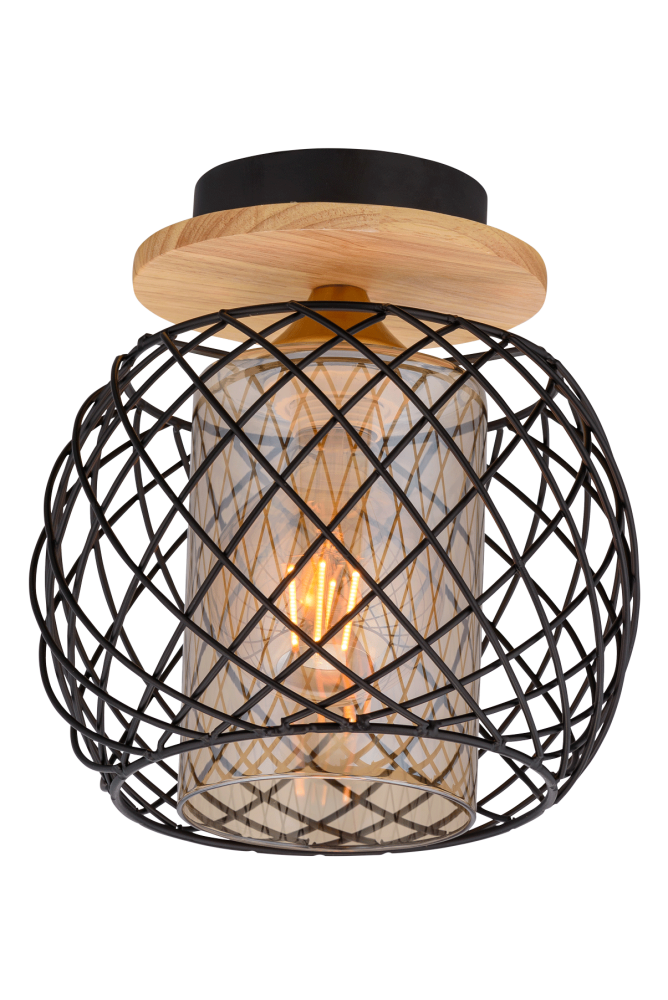 Люстра Ø200 x H220, мм, 1*40W, BK+COP (Черный+Латунь) Rilon 4791/1H BK+WOOD