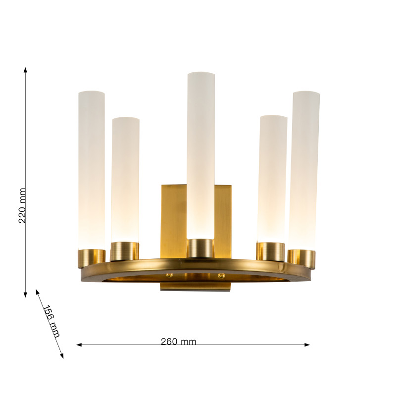 Бра Favourite Geyser 3015-5W, D155*W260*H220, латуни, цилиндрические плафоны разной высоты из матового стекла