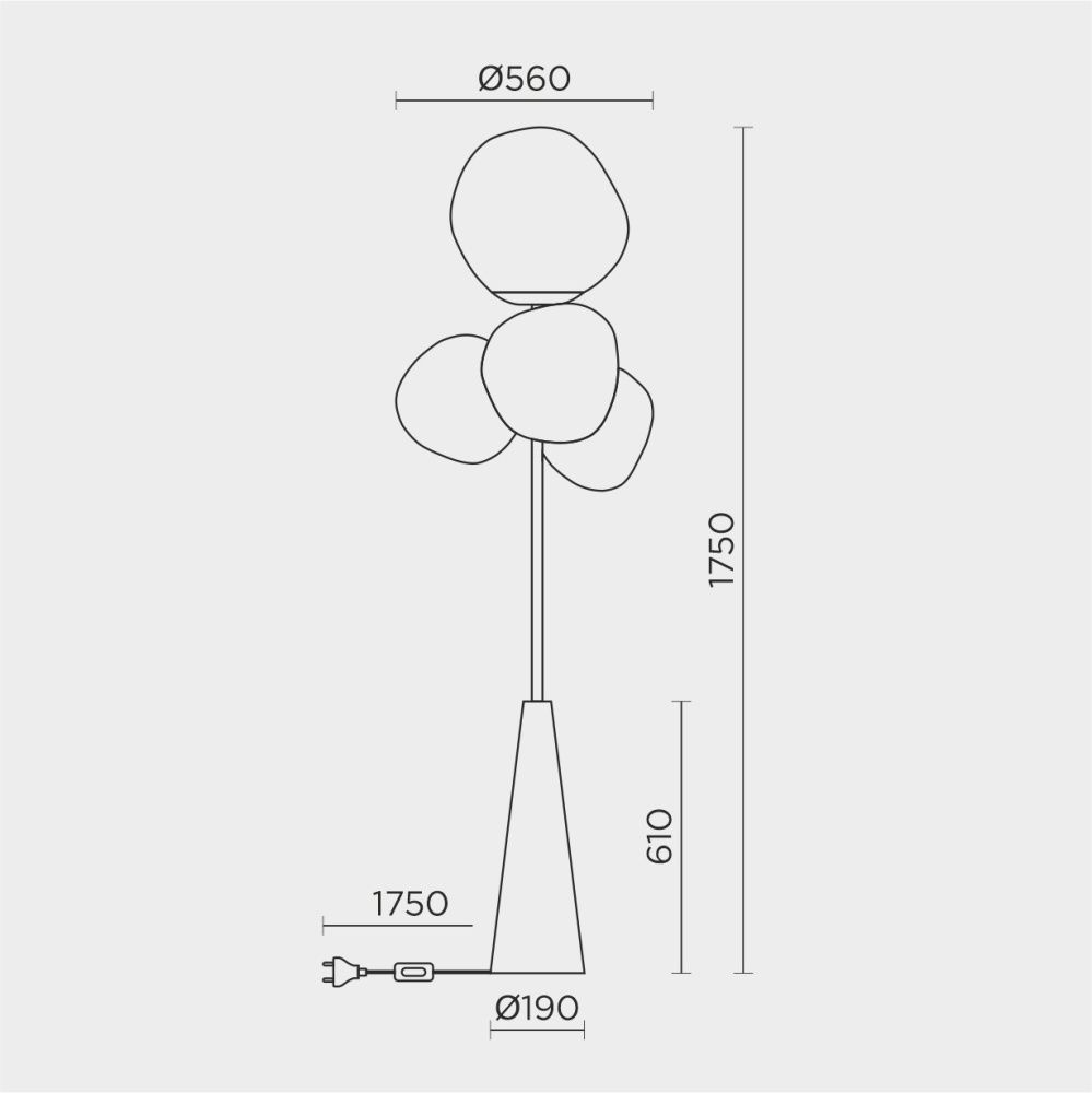 Торшер *56*-175 см, 1*Е27*60W, Modestyle  MS.500.04FL, Жемчужный черный
