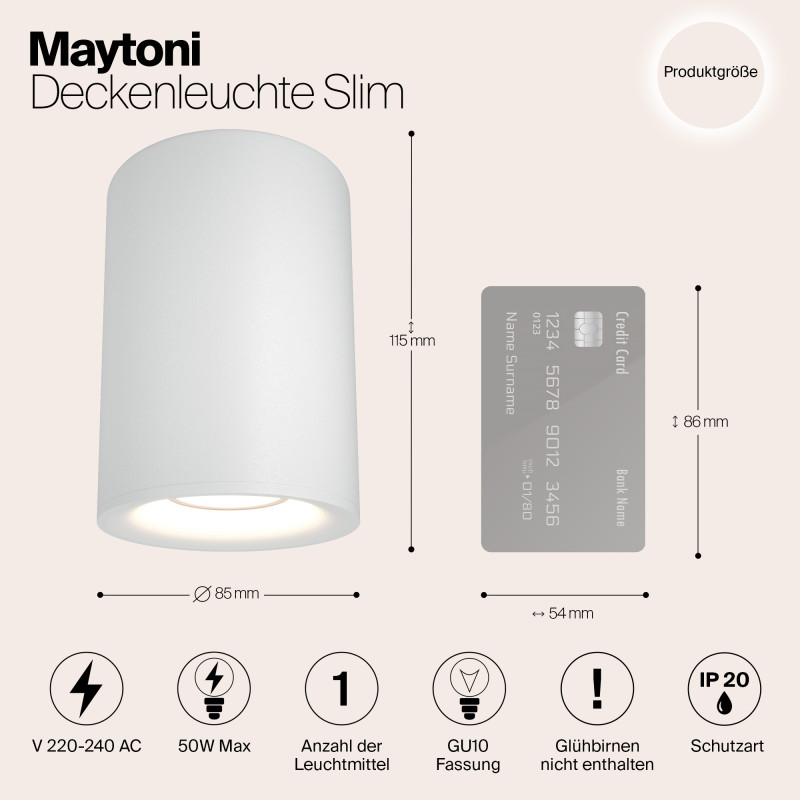 Светильник 8,5*8,5 см, GU10 50W, Maytoni Alfa C012CL-01W, белый
