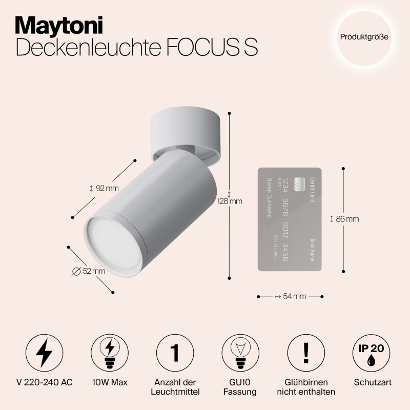 Светильник 5*5 см, GU10 W, Maytoni Technical Focus S C050CL-U-1W белый