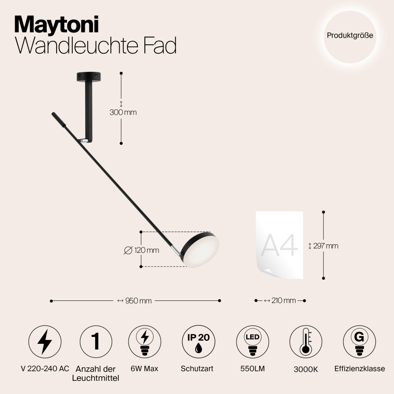 Светодиодный светильник 100 см, 6W, 3000K, Maytoni MOD070WL-L6B3K, черный