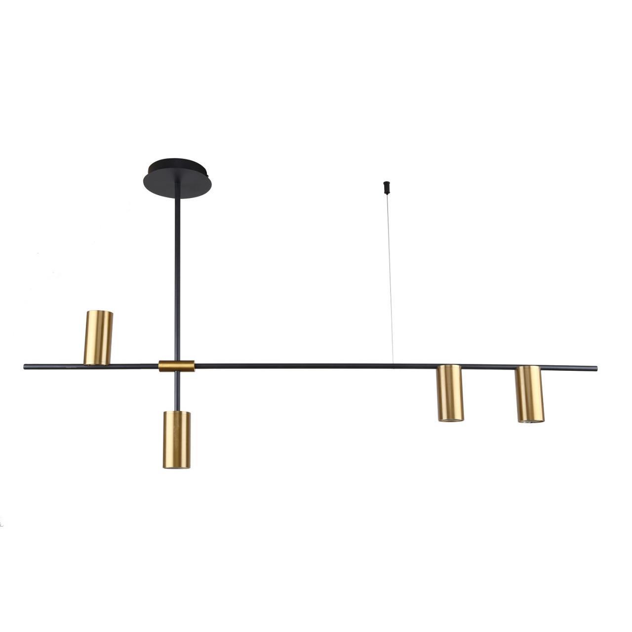 Люстра F-Promo Shanku 3098-4P, L1230*W140*H650, каркас черного матового цвета, плафоны и декоративный элемент цвета латуни, лампу GU10 можно менять