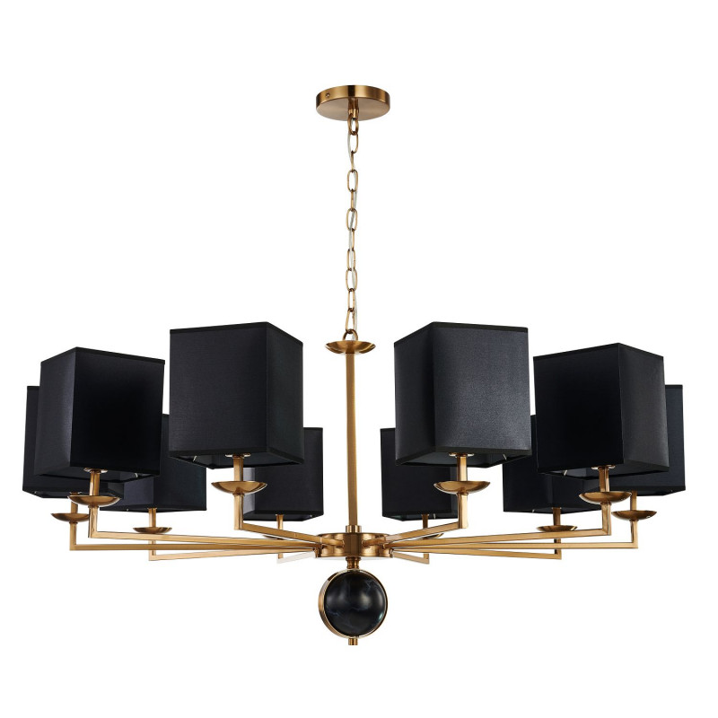 Подвесная люстра Favourite Diva 2822-10P, D1000*H490/1555(H580/1645), античная латунь, плафоны из черной ткани, декор - имитация черного мрамора, каркас можно монтировать как вверх, так и вниз плафонами.