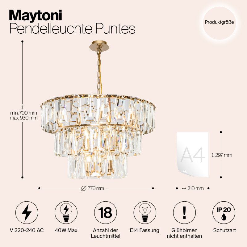 Подвесная люстра Maytoni Puntes MOD043PL-18G, диаметр 77 см, золото