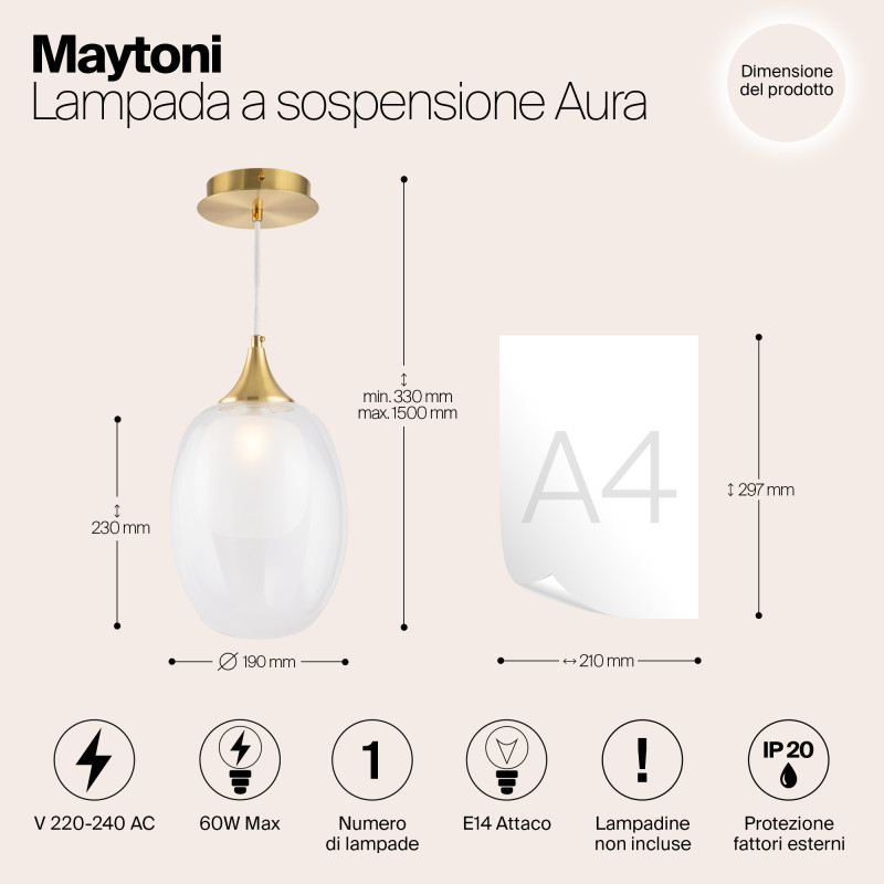 Светильник 19 см, Maytoni Aura MOD016PL-01BS, латунь