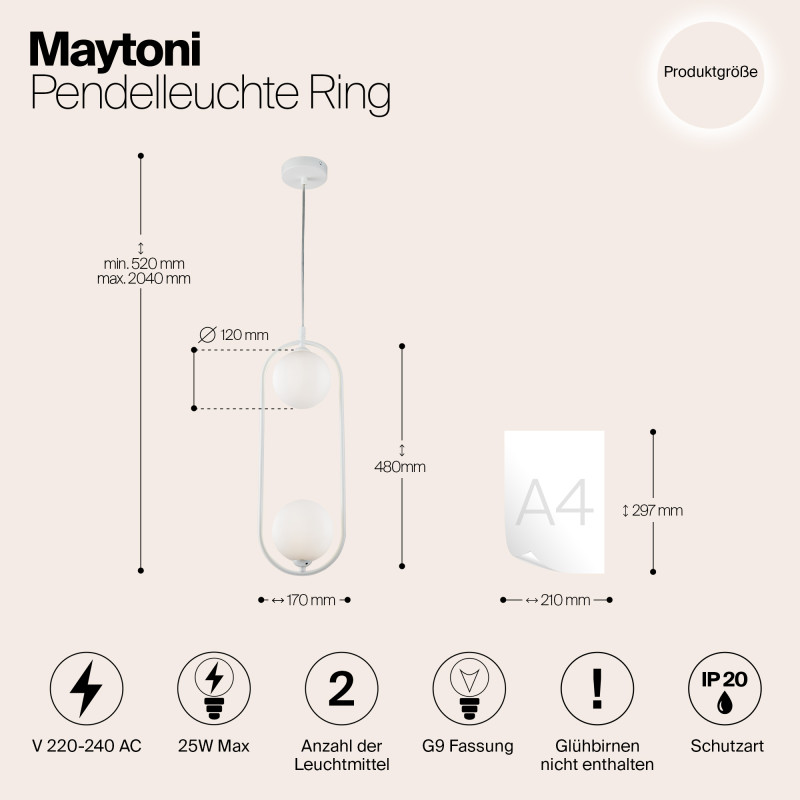 Подвесной светильник Maytoni Ring MOD013PL-02W, белый