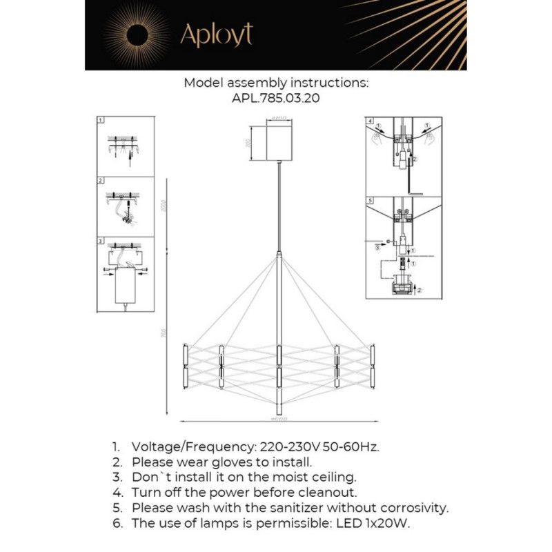 Подвесная люстра 60*96-296 см, 1*LED, 20W, 3000K, Aployt Babetta APL.785.03.20, черный