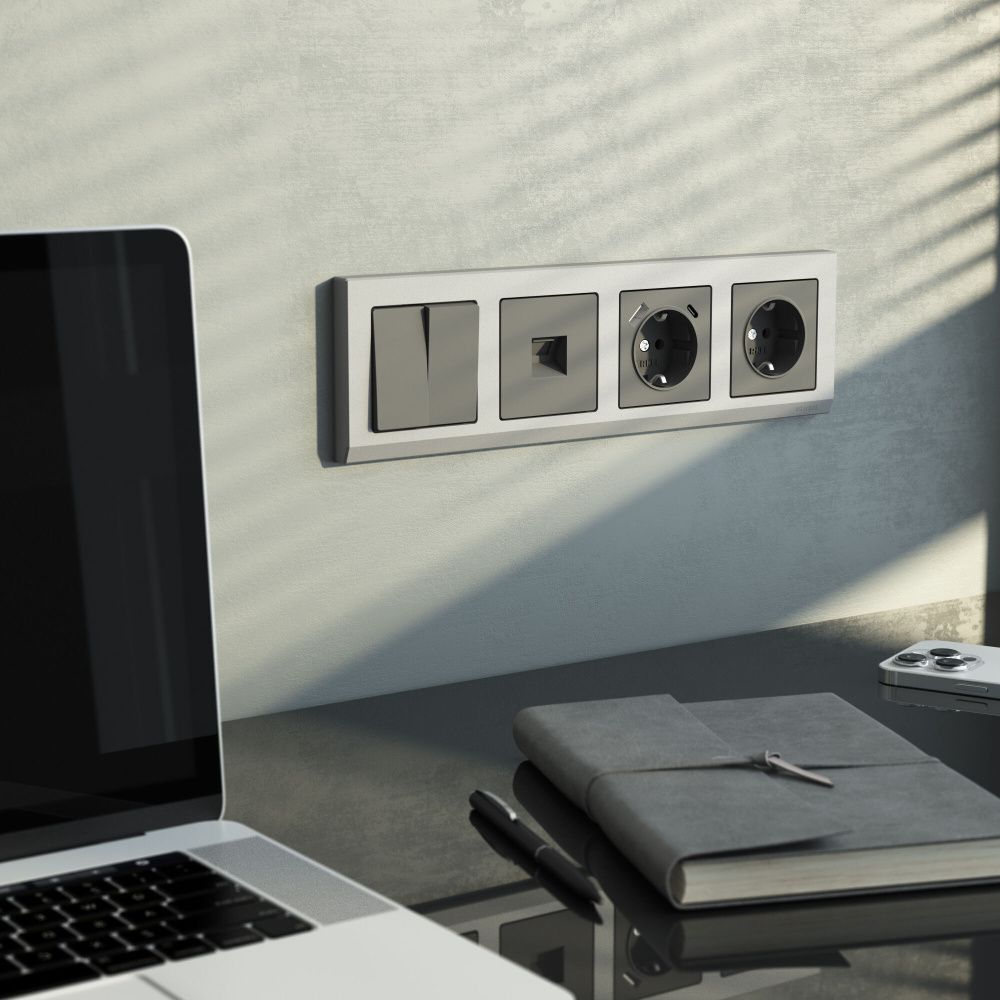 Розетка Werkel W1171764 с заземлением, шторками и USB тип A+C, графит матовый