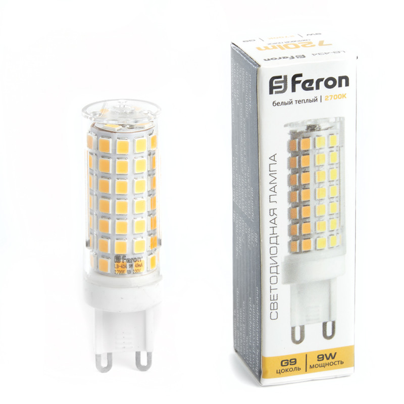 Лампа светодиодная G9, 9W, 2700K, 720 Lm, 230V JCD, LB-434 Feron 38146