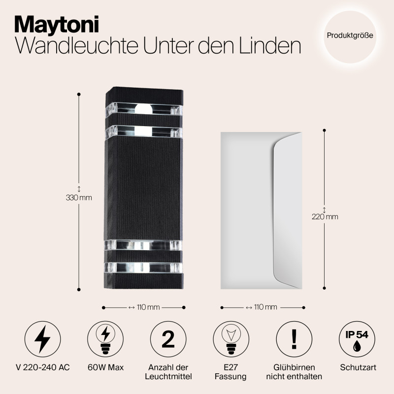 Уличный настенный светильник Maytoni Unter den Linden O578WL-02B, черный