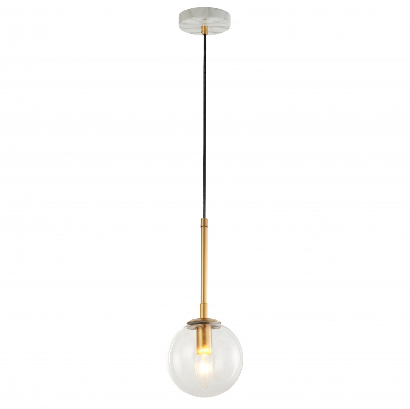 Подвес Favourite Marmore 2671-1P, D150*H350/1350, Каркас золотого цвета и цвета мрамора, плафон из прозрачного стекла