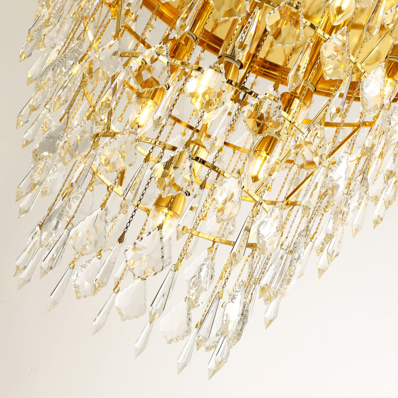 Люстра 2в1 Favourite Everest 2946-10PC, D500*H500/1500, золота, плафон состоит из каскада хрустальных подвесок на цепочках
