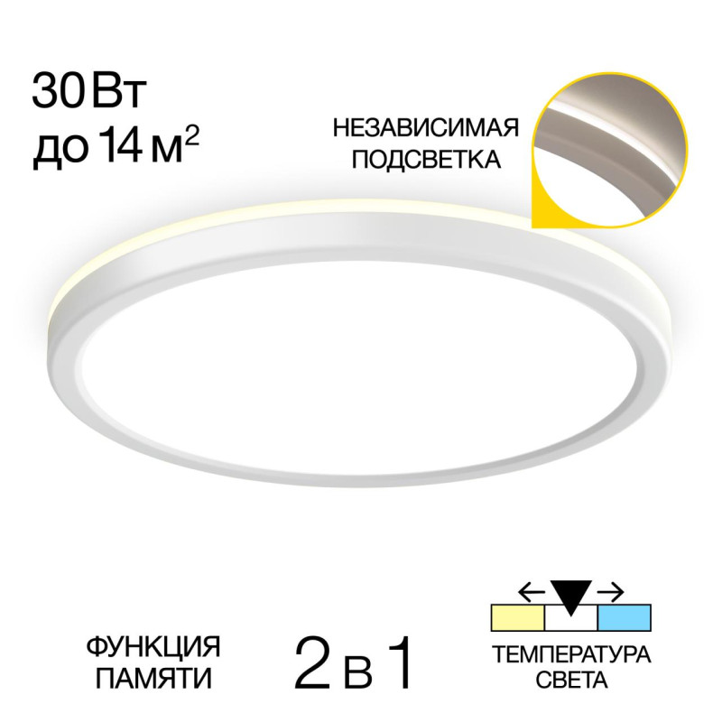 Светильник накладной 30*2,5 см, LED 30W*Мульти Citilux CL738240VL Бейсик Лайн Белый 