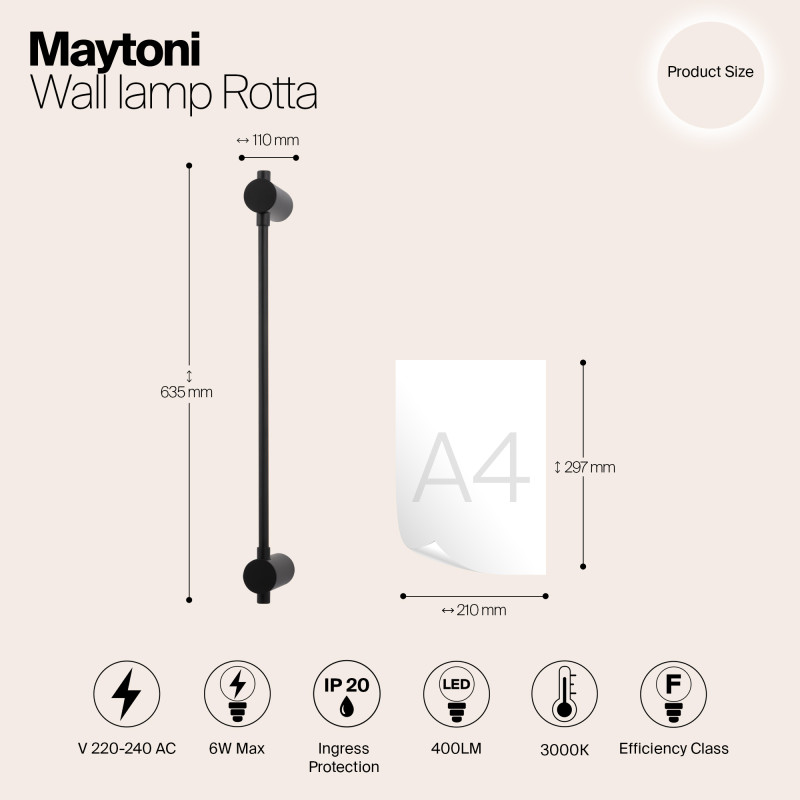 Бра 64 см, Maytoni Rotta MOD413WL-L6B3K, черный