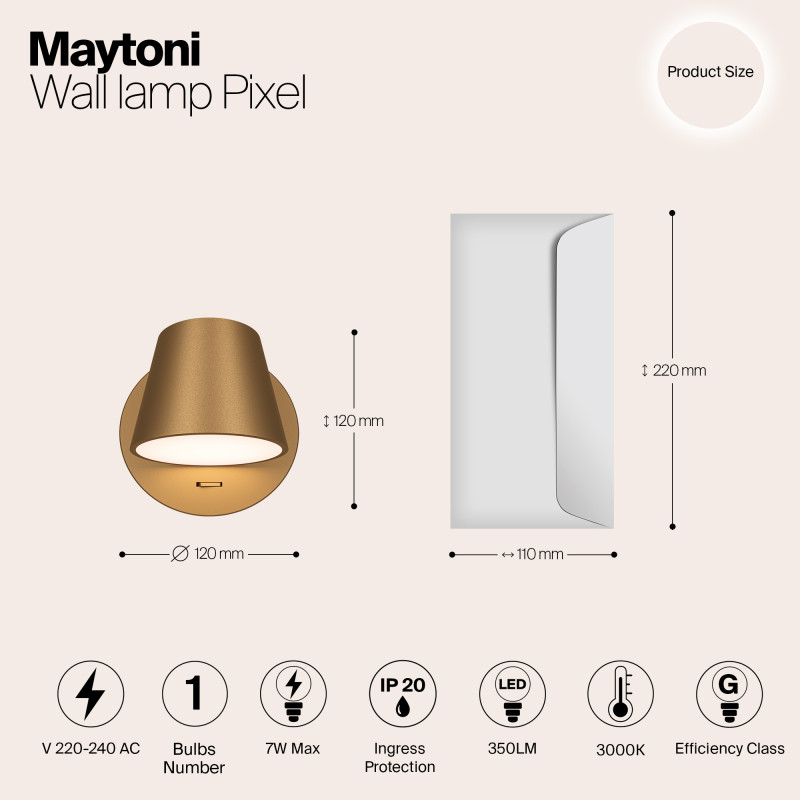 Светильник 12 см, Maytoni MOD421WL-L6BS3K, золото