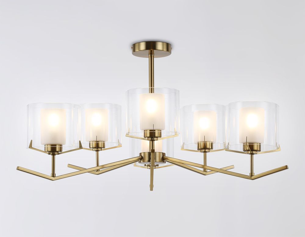 Люстра со стеклянными плафонами на штанге **42- см, 6*E14*40W, K, Ambrella Light High Light LH57008, латунь