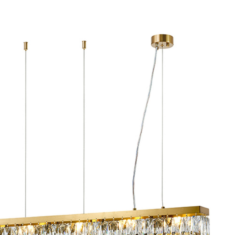 Подвесная люстра Favourite Magnitudo 4090-6P, L1200*W120*H175/1175, прямоугольный золота, плафон состоит из прозрачного хрусталя оригинальной формы, часть каркаса фиксируется тросиками для баланса