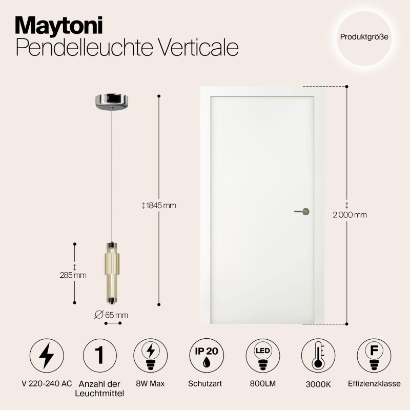 Светильник 12 см, 8W, 3000K, Maytoni Modern Verticale MOD308PL-L9CG3K, хром