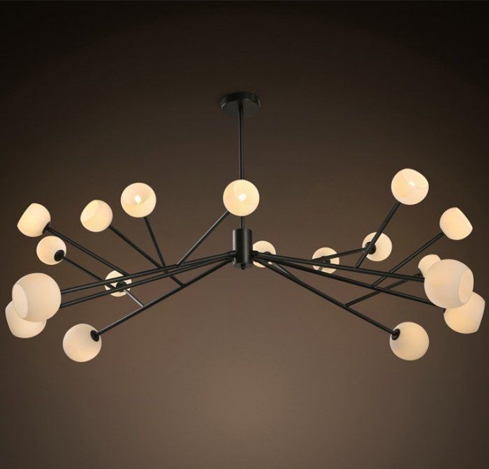 Люстра на штанге Last Night glass D130 130*130*49 см, 18*G4*3W, ImperiumLoft 40.524, Чёрный