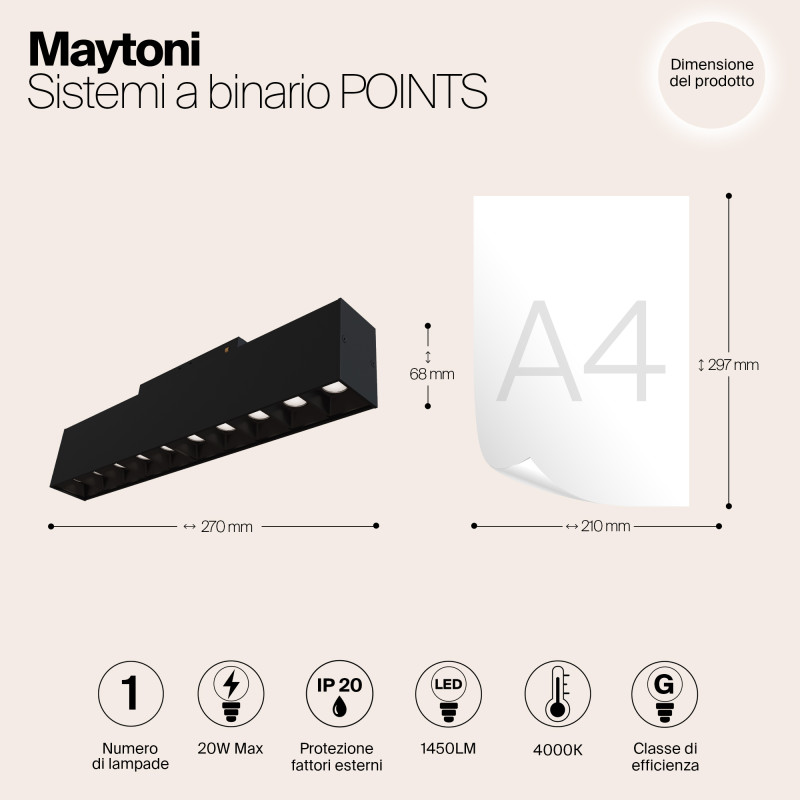 Светодиодный светильник 27 см, 20W, 4000К Maytoni Points S35 TR014-2-20W4K-B черный трековый