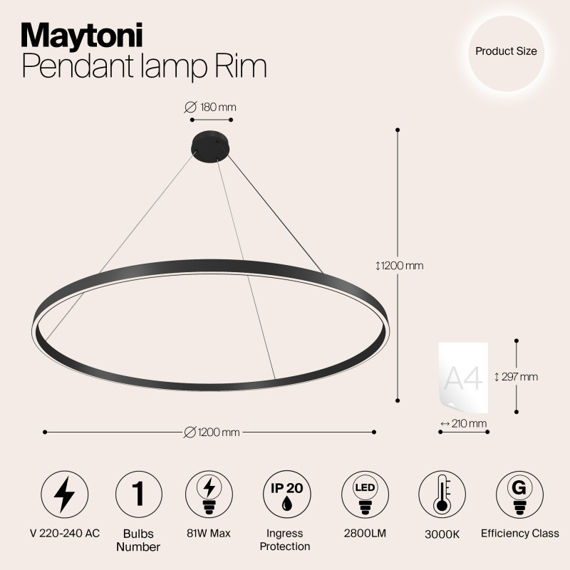 Светильник 120 см, 81W, 3000K Maytoni MOD058PL-L65B3K, черный