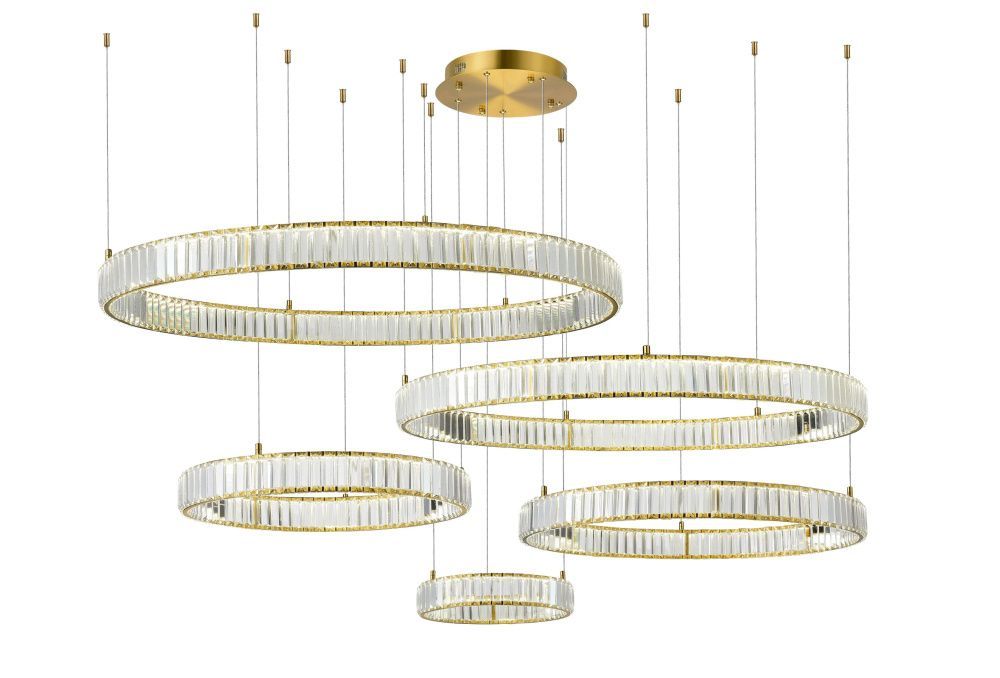 Люстра Ø400 x 600 x 800 x 1000 x 1200 x H1200, мм, 220W 4000K, BRASS(Латунь) NewRgy 2107A-DW-40+60+80+10+12 BRASS