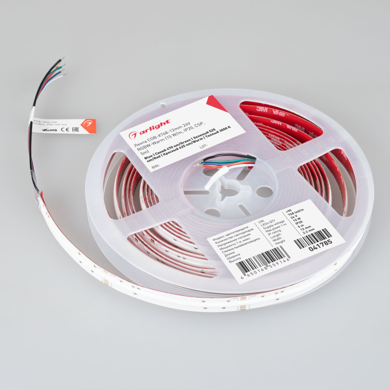 Лента COB-X768-12mm 24V RGBW-Warm (15 W/m, IP20, CSP, 5m) (Arlight, 5 лет) 041785. Цена указана за 5 метров. Продается кратно 5 метрам.