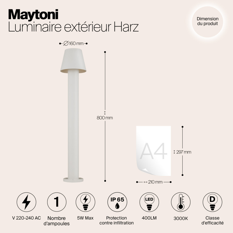 Светодиодный светильник 80 см, 5W, 3000K, Maytoni Harz O421FL-L5W, белый