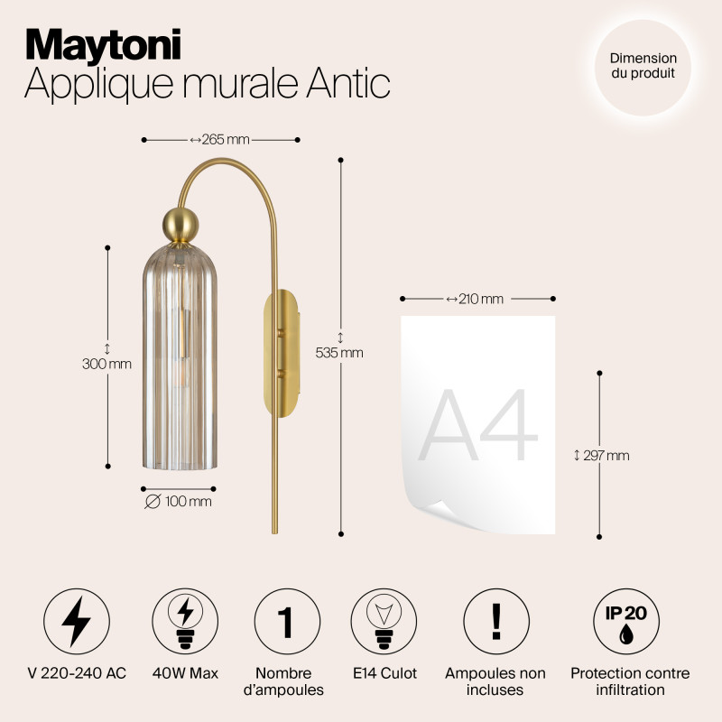 Светильник 54 см, Maytoni Antic MOD302WL-01CG, золото