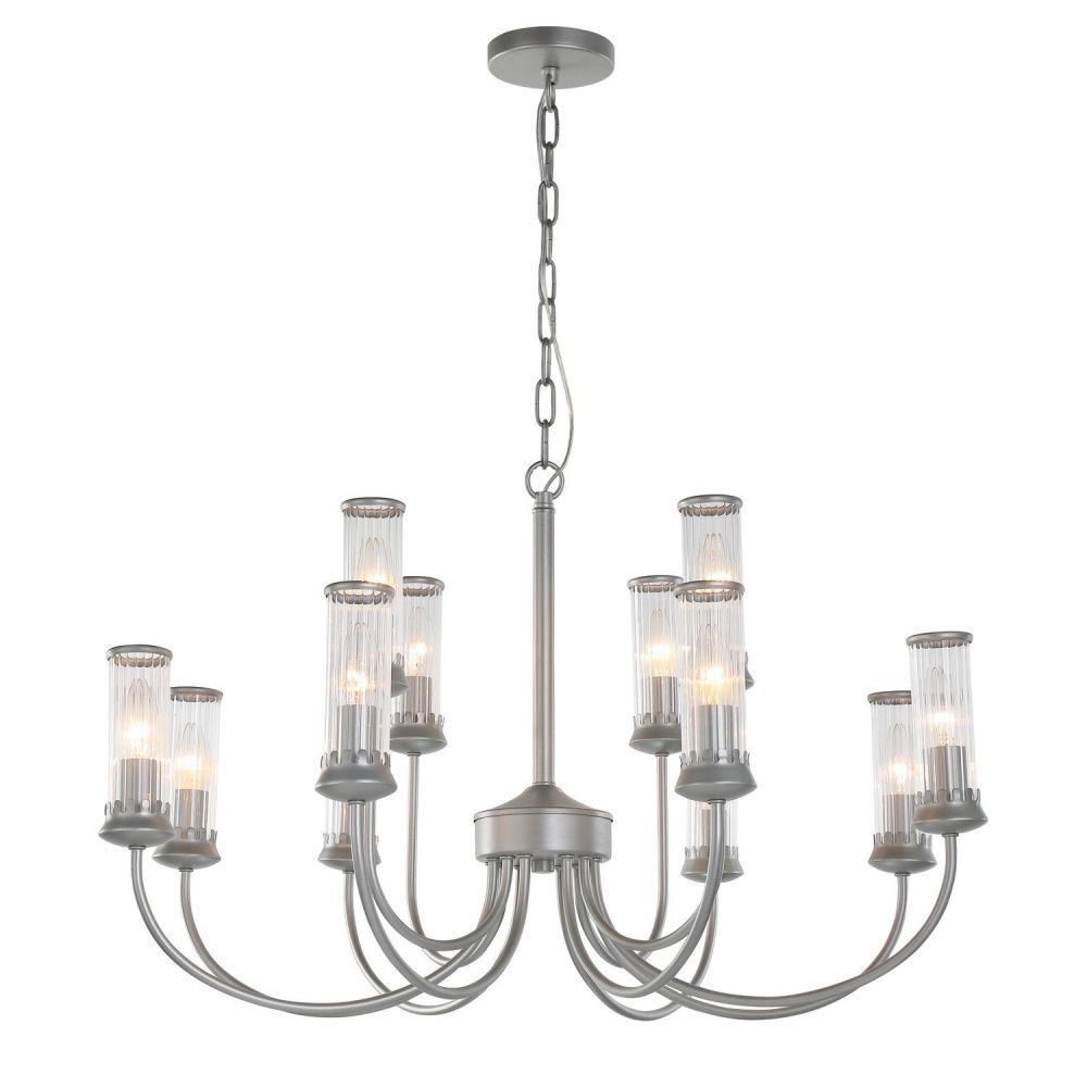 Подвесная люстра Favourite Mollis 2693-12P, D780*H430/1430, окрашенного серебра, плафоны из прозрачного стекла с рифленым узором