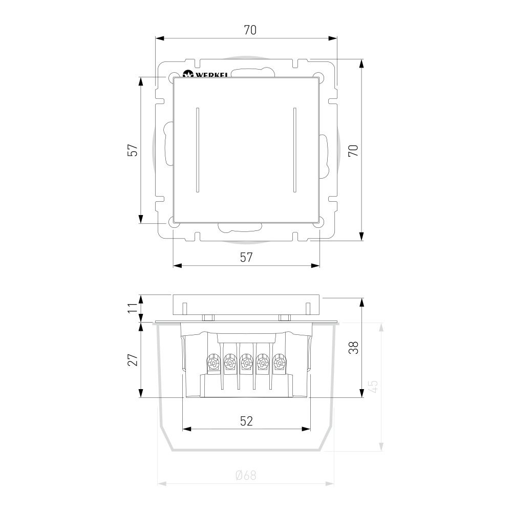 W4522014 Сенсорный выключатель двухклавишный с подсветкой, дымчатый Werkel, 4690389213922