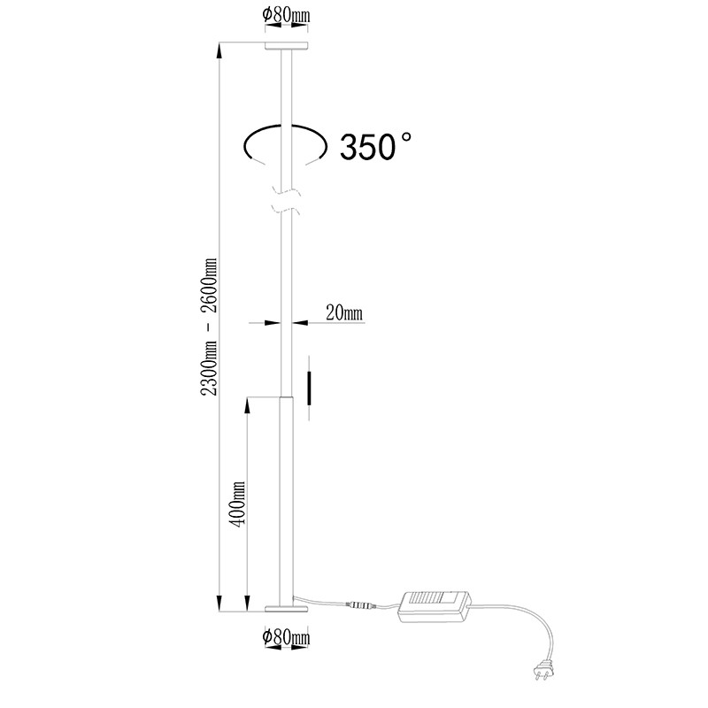 Торшер *8*260 см, LED *  36W, 3000К Mantra Vertical 7358, белый