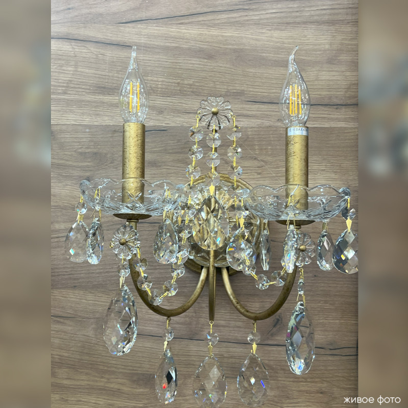 Бра 31 см, Crystal Lux ODELIS AP2 GOLD, золото с патиной