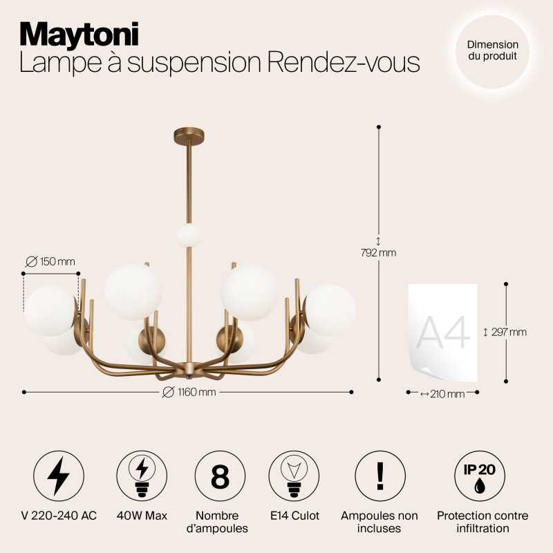 Люстра на штанге Maytoni Rendez-vous MOD109PL-08BS, диаметр 103 см, латунь