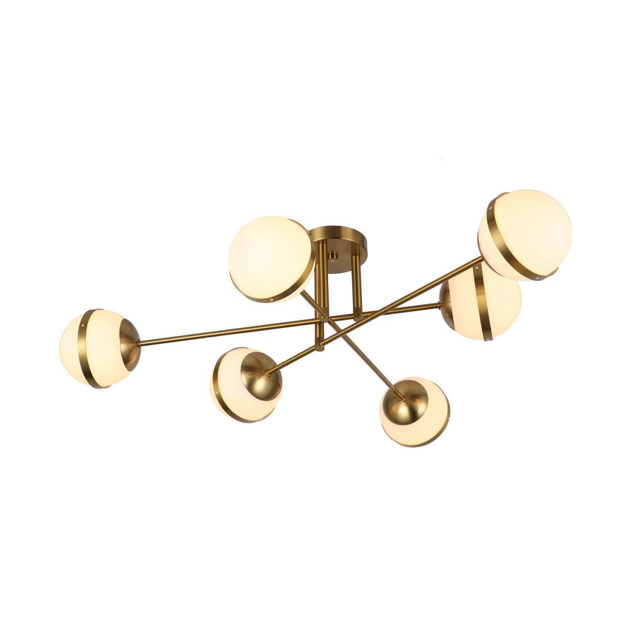 Люстра F-Promo Stripy 3051-6P, D935*H240, меди, плафоны из белого стекла, декоративные элементы в виде металлических колец на плафонах