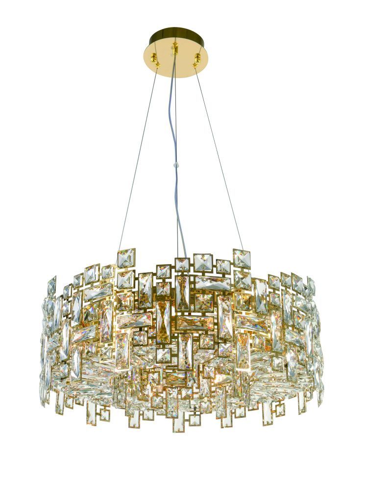 Люстра Ø600 x H200 (800) мм, E14 8*40W (320W) NewRgy GOLD+CLEAR (Золото + Прозрачный Хрусталь) 6055E/8A GOLD+CLEAR