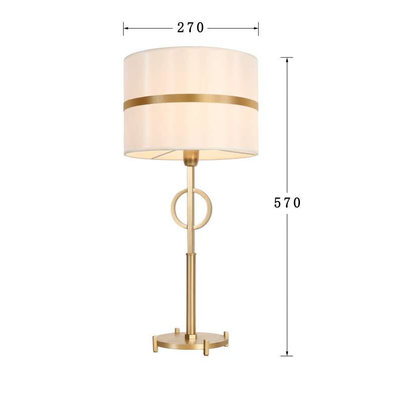 Настольная лампа Favourite Mateo 2634-1T, D270*H570, золотой каркас, плафон из белой ткани с золотой лентой