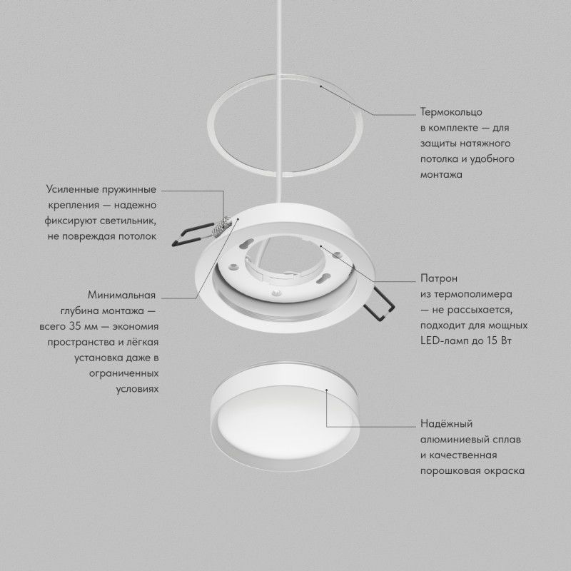 Встраиваемый светильник *10,5*4 см, 1*GX53*15W, Denkirs Ratio DK-DH2000-WH, белый