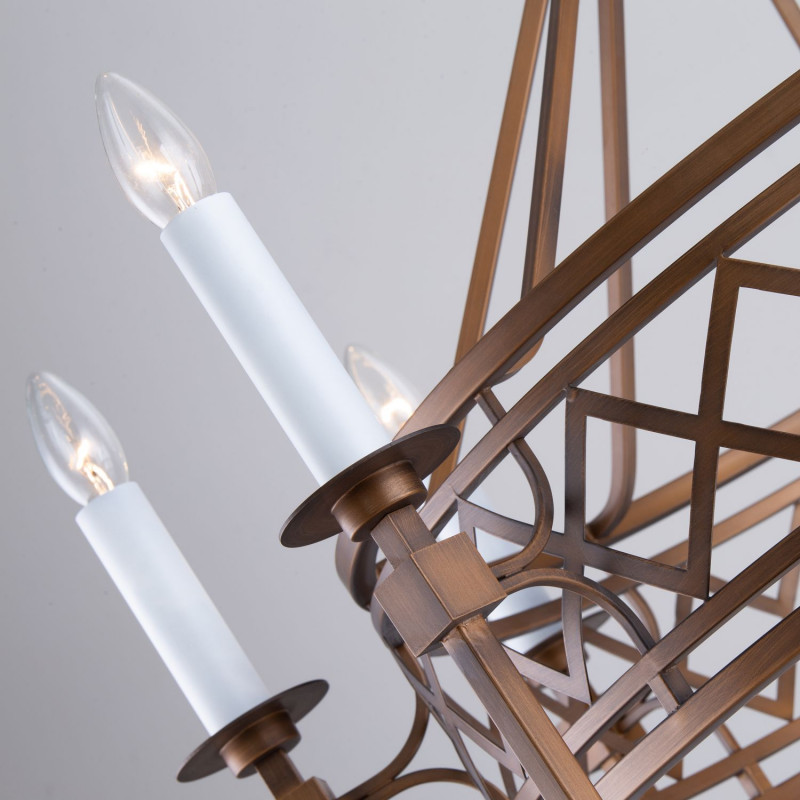 Подвесная люстра Favourite Eques 2878-8P, D910*H560/1560, Каркас коричневого цвета, белые декоративные цоколи, стилизованные под свечу