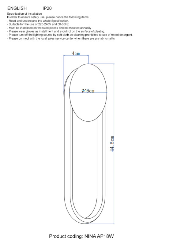 Бра 45 см, 18W, 3000-6000K, Crystal Lux NINA AP18W LED BRASS, латунь