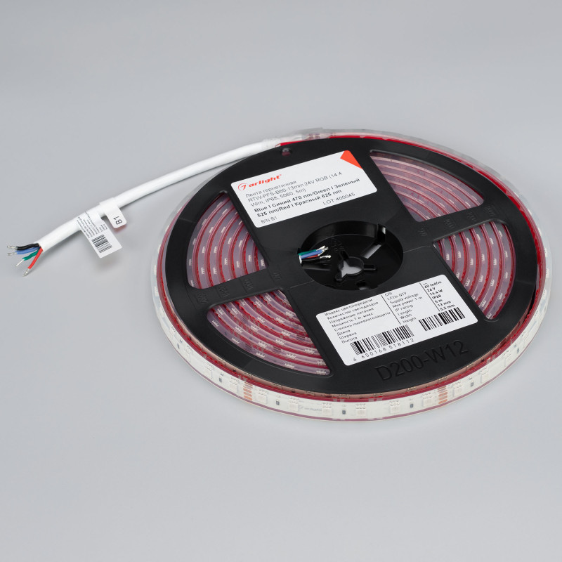 Лента герметичная RTW-PFS-B60-13mm 24V RGB (14.4 W/m, IP68, 5060, 5m) (Arlight, 14.4 Вт/м, IP68) 033791. Цена указана за 5 метров. Продается кратно 5 метрам.