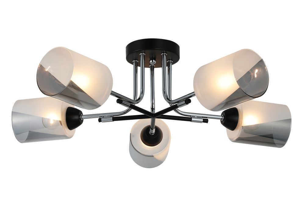 Люстра Ø630 x H190, мм, 5*40W (200W), CHROME+BLACK (Хром+Черный) Rilon 26012/5 CHROME+BLACK