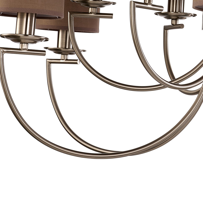 Подвесная люстра Favourite Argo 2934-12P, D880*H615/1680, никеля, плафоны из коричневой ткани, декоративный элемент из прозрачного стекла