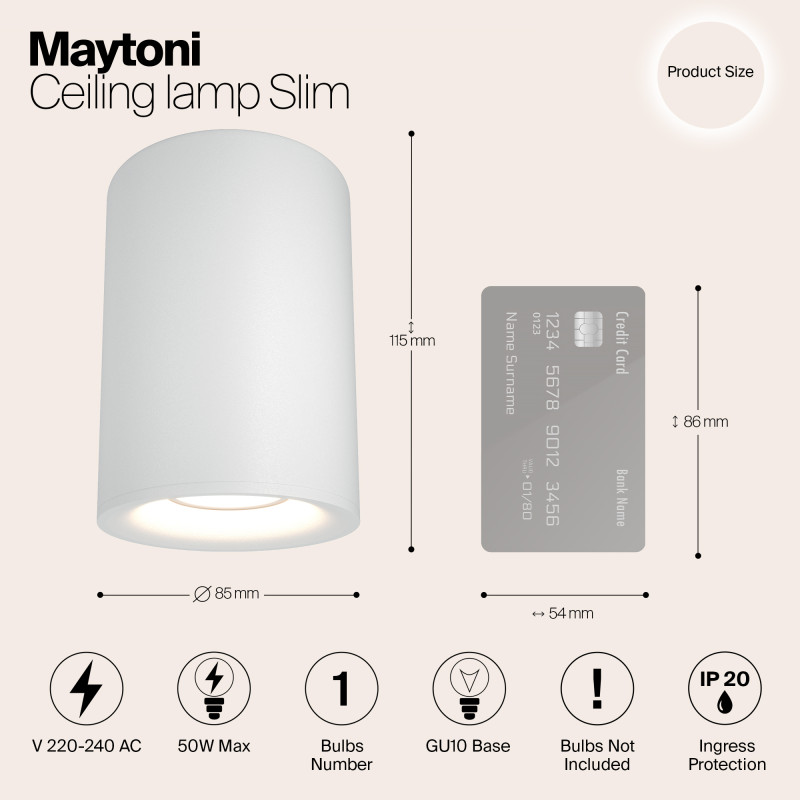 Светильник 8,5*8,5 см, GU10 50W, Maytoni Alfa C012CL-01W, белый