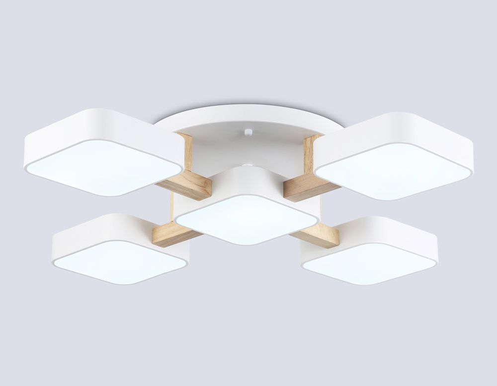 Люстра светодиодная на штанге 67,5*67,5*11- см, **W, 3000-6000K, Ambrella Light Comfort FL4881, белый, дерево