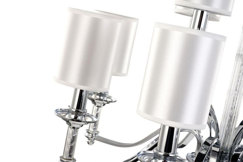 Подвесная люстра Favourite Gelios 2930-12P, D700*H670/1750, хром, плафоны из белой атласной ткани, декоративные элементы из прозрачного стекла