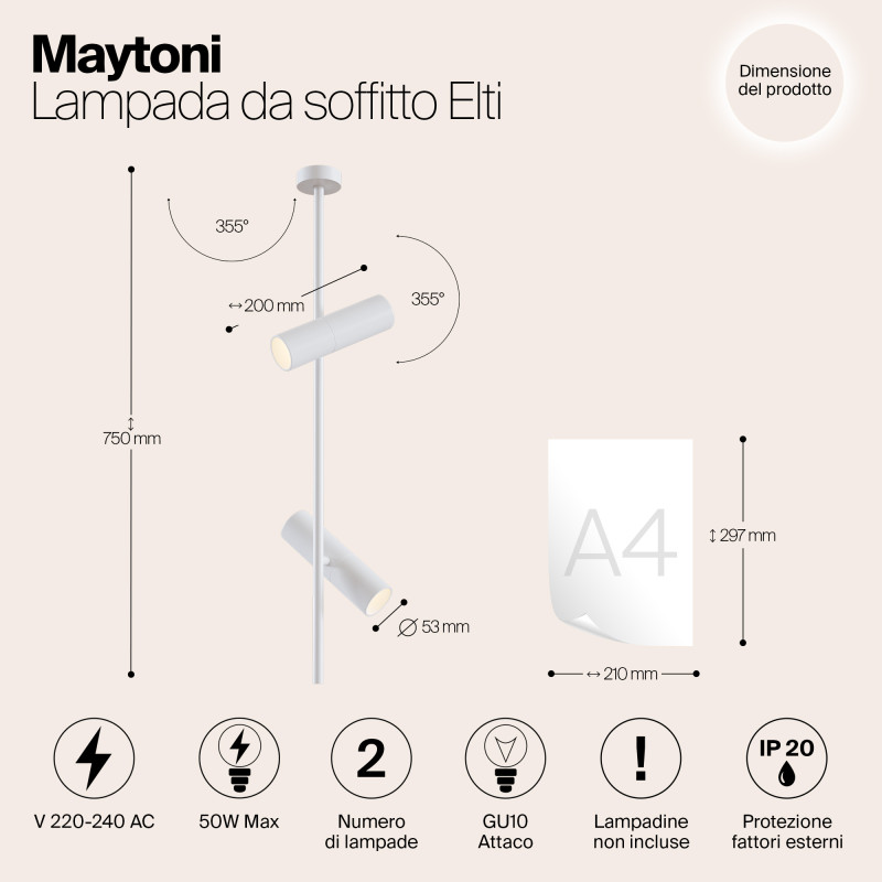 Подвесной светильник Maytoni Elti C021CL-02W белый
