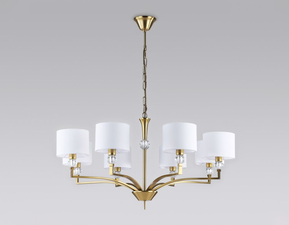 Подвесная люстра с абажурами и хрусталем **88- см, 8*E14*40W, K, Ambrella Light High Light LH71133, латунь
