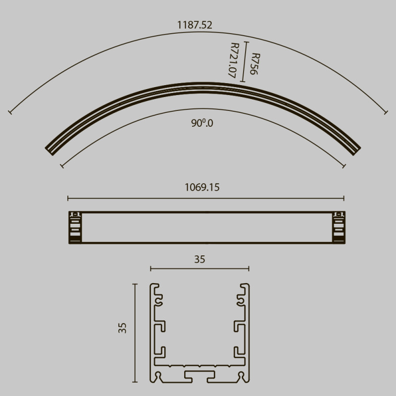 Радиусный профиль ALM-3535R-B-IN-90°-1.5M 3,5*3,5*118,75 см, Maytoni Led Strip черный